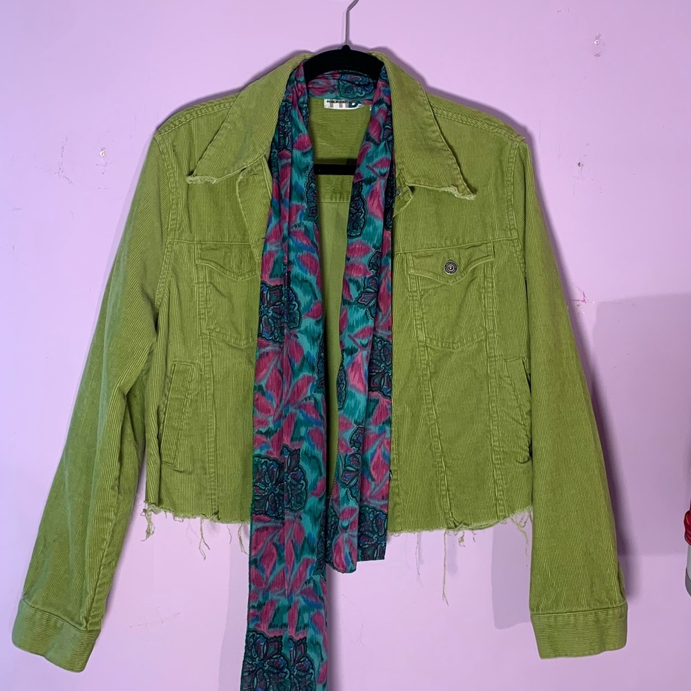 90’s green distressed corduroy cropped jacket